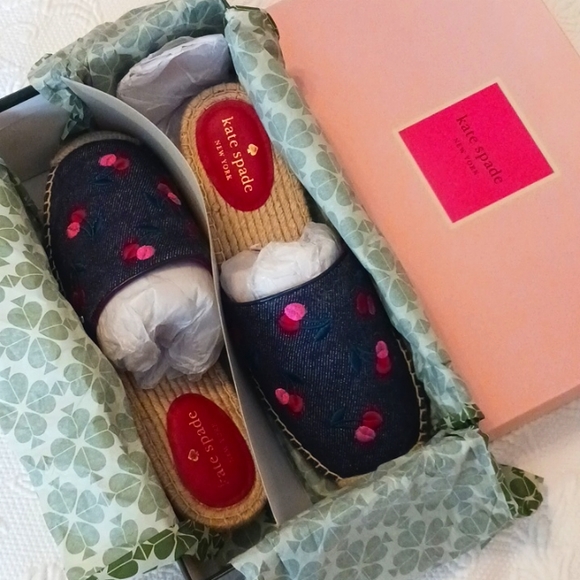 kate spade Shoes - Kate Spade Womens Rosie 2 Espadrille Navy Denim Cherry Slides Shoes Size 8 1/2